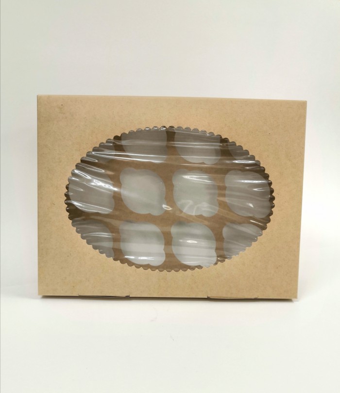 Коробка для 12 капкейков 33x25x10 см с окном, белая/крафт