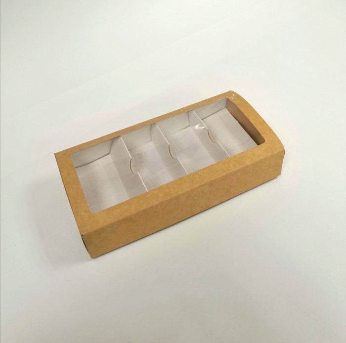 Коробка для пирожных 22.5х11х4 см с окном крафт