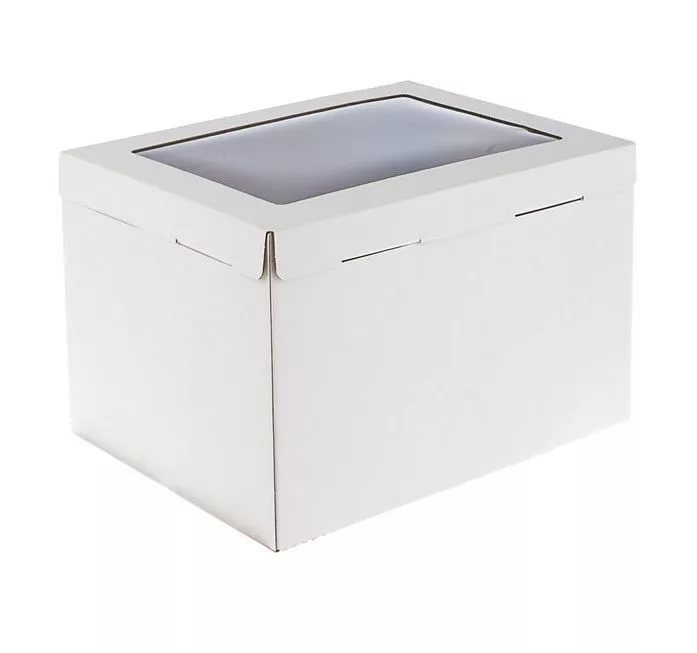 коробка для торта из микрогофрокартона 30*40*26 см с окном, белая